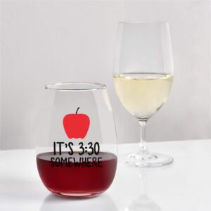 Gtmileo Teacher Wine Glass - It's 3:30 Somewhere 15Oz Stemless Wine Glass - Unique Gifts for Preschool, Elementary, High School Teacher, Professor - Teacher Appreciation Gift