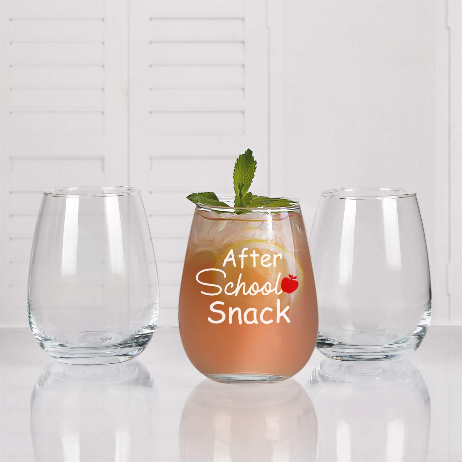 After School Snack 15Oz Stemless Wine Glass for Preschool, Elementary, High School Teacher, Professor, Teacher Appreciation Day