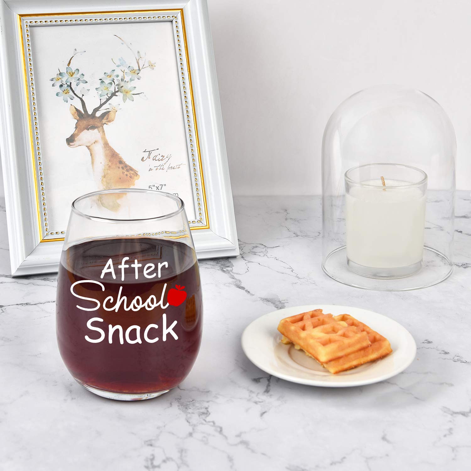 After School Snack 15Oz Stemless Wine Glass for Preschool, Elementary, High School Teacher, Professor, Teacher Appreciation Day