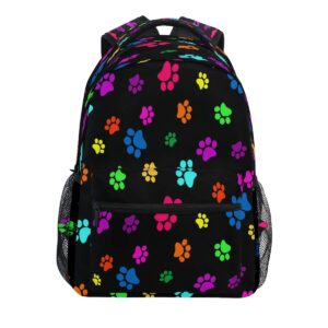alaza colorful paw print black backpack daypack school bag travel shoulder bag for students boys girls