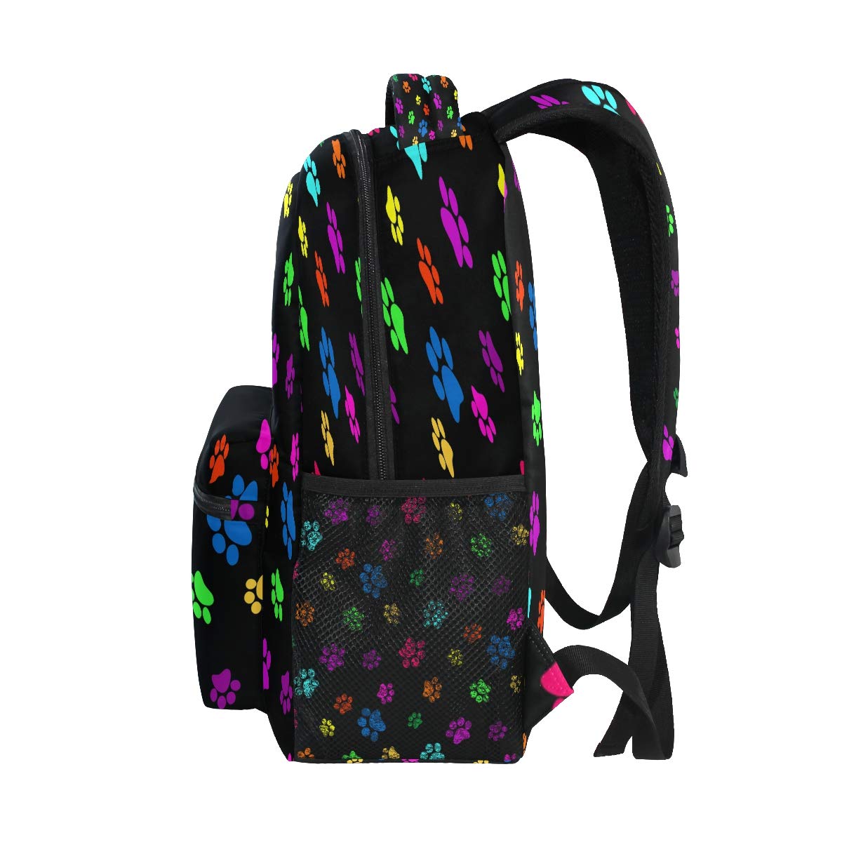 ALAZA Colorful Paw Print Black Backpack Daypack School Bag Travel Shoulder Bag for Students Boys Girls