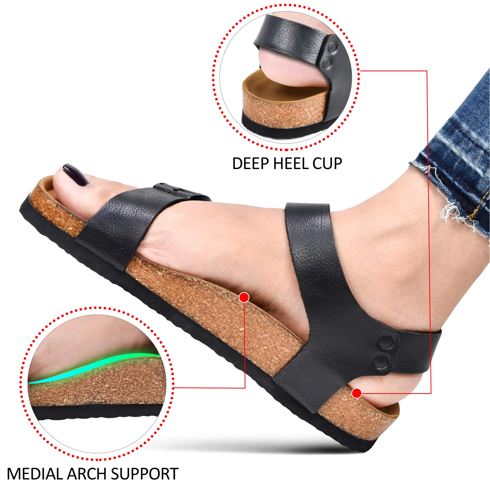 AEROTHOTIC Women's Arch Support Ankle Strap Sandal (Amulet Black, Size 8)