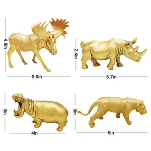 Metallic Gold Plastic Animal Figurines Toys, 12PCS Jumbo Safari Zoo Animal Figures, Jungle Wild Animals with Elephant, Lion, Giraffe for Baby Shower Decor, Safari Themed Birthday Party