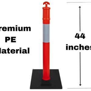 CJ Safety 44" Orange PE Delineator Post Cone, 44" Height Post, 10 lbs Recycled Rubber Base, 10" Reflective Band (Set of 3)