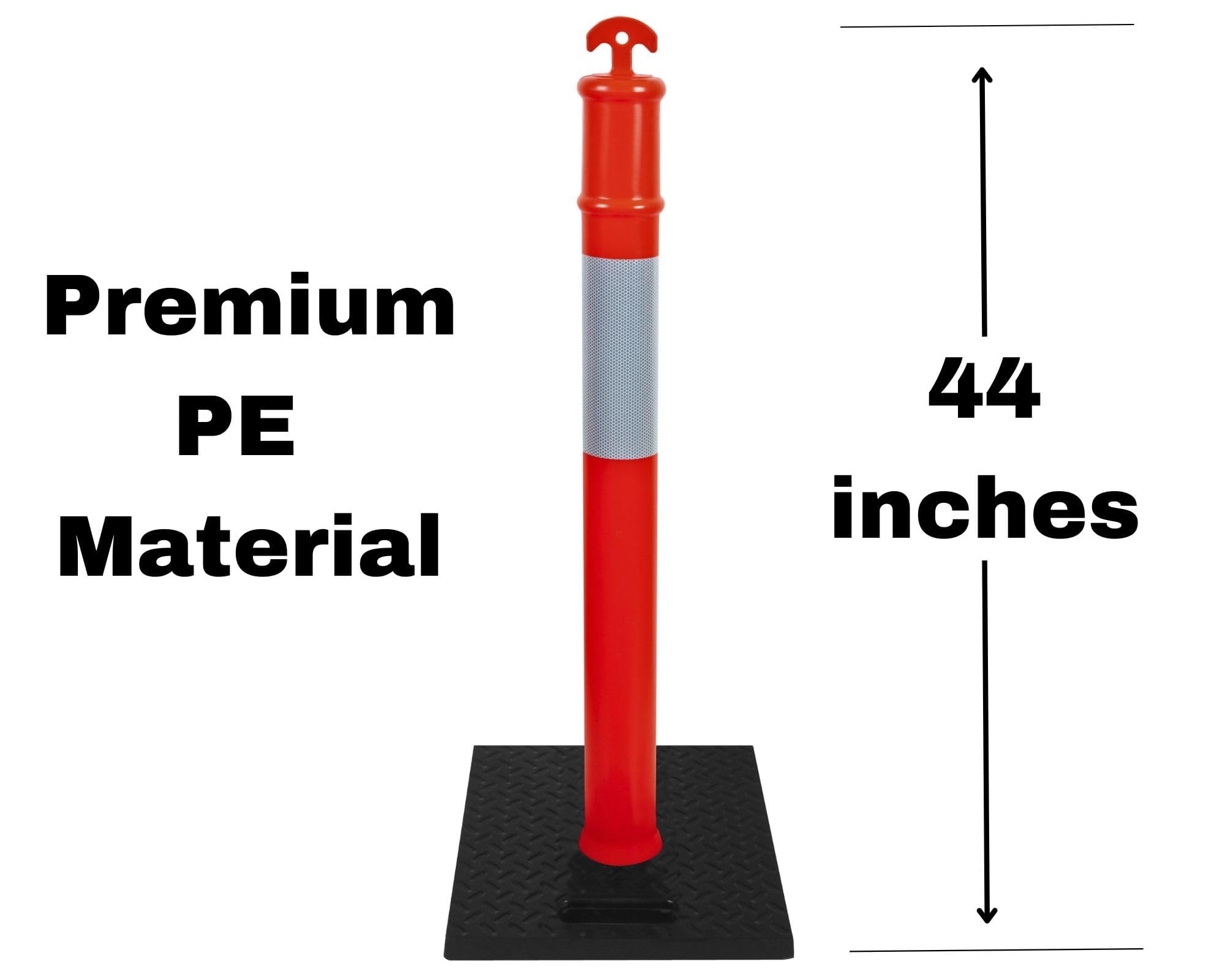 CJ Safety 44" Orange PE Delineator Post Cone, 44" Height Post, 10 lbs Recycled Rubber Base, 10" Reflective Band (Set of 3)