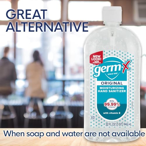 Germ-X Original Hand Sanitizer, Non-Drying Moisturizing Gel with Vitamin E, Instant and No Rinse Formula, Large Family-Size Flip Top Bottle, 32 Fl Oz (Pack of 4)