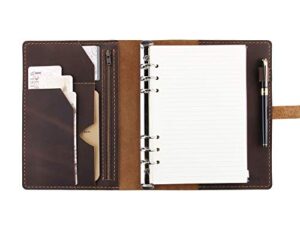refillable leather journal writing notebook, a5 leather travel journal with pockets, vintage 6 ring binder organizer planner portfolio, best travel gifts - brown