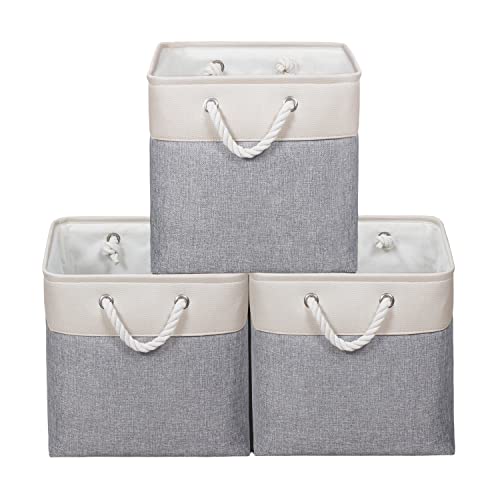 KEEGH Large Fabric Storage Baskets for Shelves 13x13x13 Foldable Storage Bins Linen Closet Organizer Bins with Handles Cloth Baskets for Organizing for Baby Nursery Closet Shelves Organization