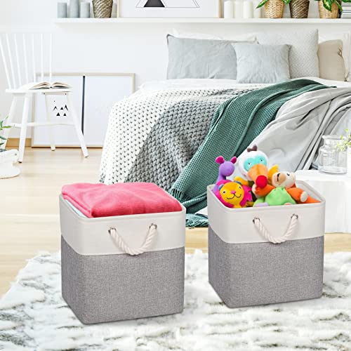 KEEGH Large Fabric Storage Baskets for Shelves 13x13x13 Foldable Storage Bins Linen Closet Organizer Bins with Handles Cloth Baskets for Organizing for Baby Nursery Closet Shelves Organization