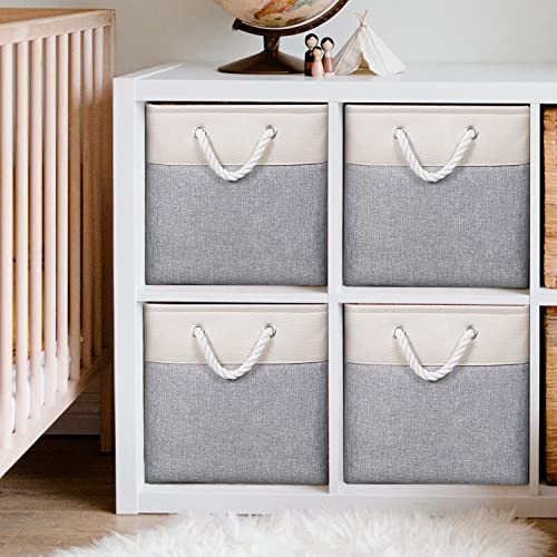 KEEGH Large Fabric Storage Baskets for Shelves 13x13x13 Foldable Storage Bins Linen Closet Organizer Bins with Handles Cloth Baskets for Organizing for Baby Nursery Closet Shelves Organization