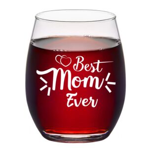 mother's day gift - best mom ever stemless wine glass, mom wine glass 15oz - birthday gift, mother's day gift for women mom mother wife from daughter son husband