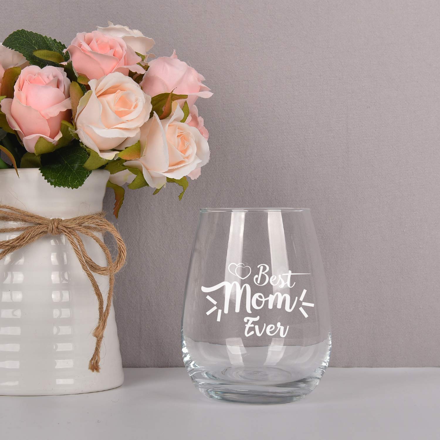 Mother's Day Gift - Best Mom Ever Stemless Wine Glass, Mom Wine Glass 15Oz - Birthday Gift, Mother's Day Gift for Women Mom Mother Wife from Daughter Son Husband