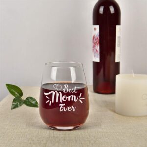 Mother's Day Gift - Best Mom Ever Stemless Wine Glass, Mom Wine Glass 15Oz - Birthday Gift, Mother's Day Gift for Women Mom Mother Wife from Daughter Son Husband