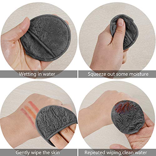 SUNLAND Reusable Makeup Remover Pads for Face,Eye,Lips 16 Pack Microfiber Face Cleansing Gloves Washable with Laundry Bag and Travel Bag Rounds Toner Pads (Round 3.15inchx16, Dark Grey)