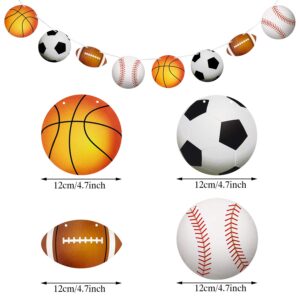 Outus 4 Pieces Sports Theme Banner Sports Bunting Hanging Banners Basketball Football Baseball Soccer Paper Garland for Birthday Baby Shower Sports Theme Party Decorations