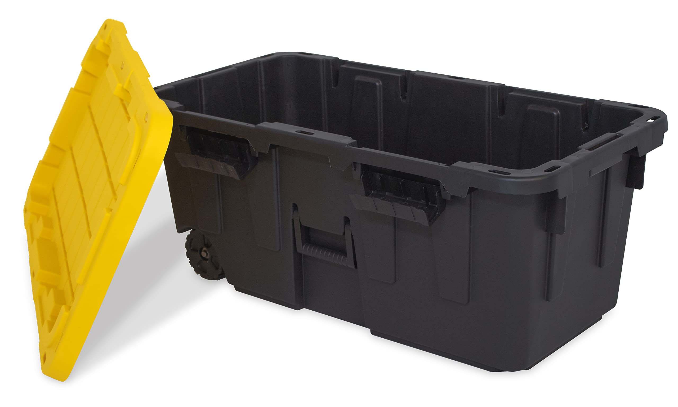 CX BLACK & YELLOW®, 20-Gallon Heavy Duty Tough Storage Footlocker & Snap-Tight Lid, (13.4”H x 18.2”W x 32.3”D), Weather-Resistant Design and Stackable Organization Tote [2 Pack]