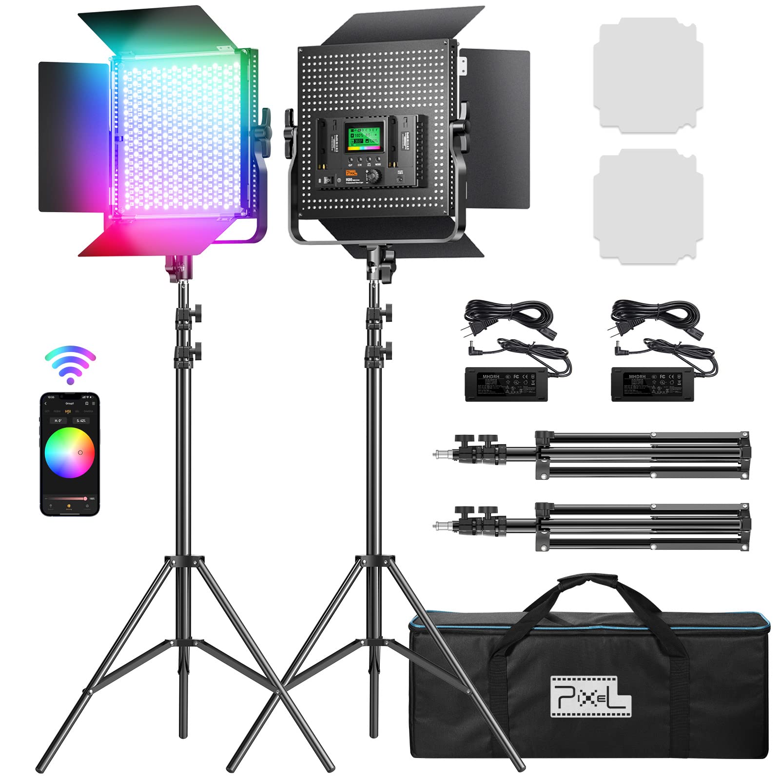 Pixel K80 Photography Lighting with APP Control, 2600K-10000K CRI 97+ RGB Led Video Light Panel, 9 Applicable Scenes Lighting for Studio/Gaming/Streaming/YouTube/Videography/Film/Video Recording