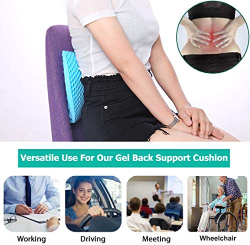 Gel Lumbar Support Pillow for Office Chair Back Support Pillow for Car, Wheelchair, Gaming Chair, Recliner - Gel Back Cushion for Back Pain Relief Improve Posture - Mesh Cover Double Adjustable Straps