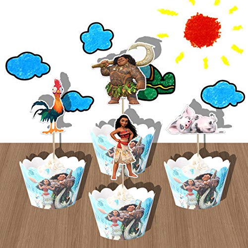 48 pcs Moana Cupcake Toppers for Cake Decor Kids Birthday Party Cake Decoration Supplies