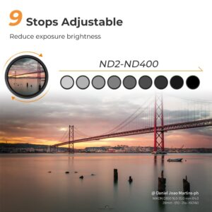 K&F Concept 58mm Variable ND Lens Filter ND2-ND400 (1-9 Stops) 18 Multi-Layer Coatings Adjustable Neutral Density Ultra Slim Lens Filter for Camera Lens (K-Series)