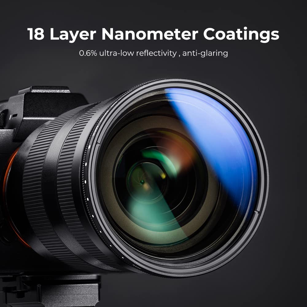 K&F Concept 58mm Variable ND Lens Filter ND2-ND400 (1-9 Stops) 18 Multi-Layer Coatings Adjustable Neutral Density Ultra Slim Lens Filter for Camera Lens (K-Series)