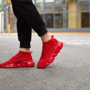 Casbeam Men's Running Knit Comfortable Lightweight Breathable Casual Sports Shoes Fashion Sneakers Slip-On Walking Shoes All Red Size 9.5