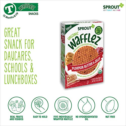 Sprout Organic Baby Food, Stage 4 Toddler Snacks, Pumpkin Butter & Jelly Wafflez, Single Serve Waffles (50 Count),5 Count (Pack of 10)