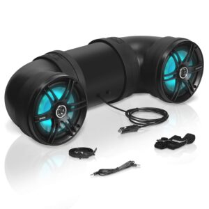 soundstorm btb8l 8 inch 700w bluetooth amplified marine powersports utv atv tube speaker system with led lights, black
