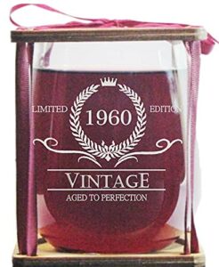 orange kat vintage 1960 limited edition - aged to perfection stemless wine glass and presentation packaging