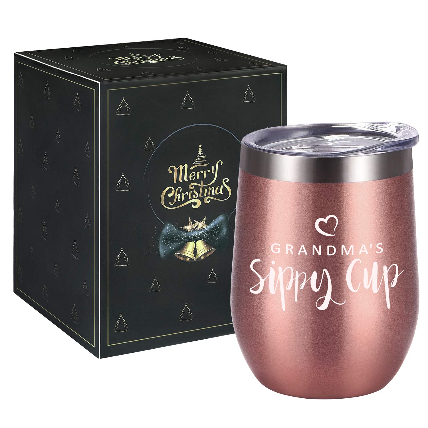 GINGPROUS Grandma's Sippy Cup Wine Tumbler with Lid, Grandma Gifts for Women Mother's Day Birthday, Insulated Stainless Steel Wine Tumbler with Straw and Cleaning Brush (12Oz, Rose Gold)