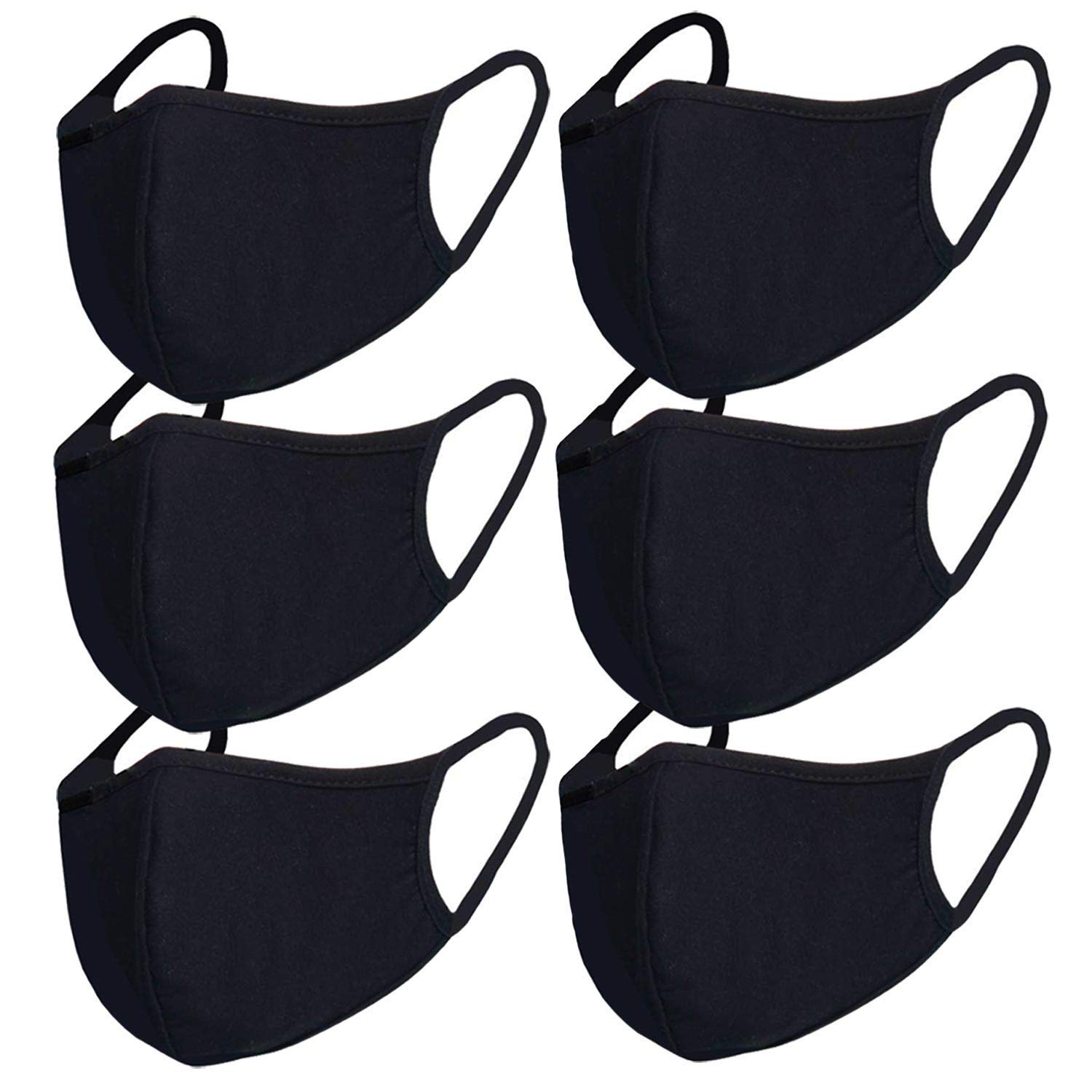 6pcs/Pack Black Mask Windproof Dustproof Masks Breathable Reusable Washed for Outdoor Sport Half Face Earloop Cotton Masks