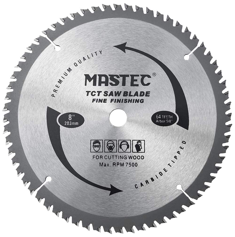 MASTEC 8 Inch 64 Tooth Circular Saw Blade Anti Kickback Tooth for Wood Cutting with 5/8-Inch Arbor