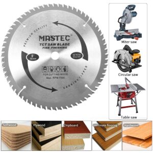 MASTEC 8 Inch 64 Tooth Circular Saw Blade Anti Kickback Tooth for Wood Cutting with 5/8-Inch Arbor