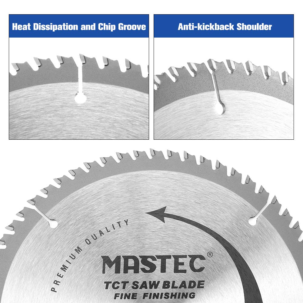 MASTEC 8 Inch 64 Tooth Circular Saw Blade Anti Kickback Tooth for Wood Cutting with 5/8-Inch Arbor