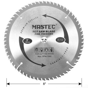 MASTEC 8 Inch 64 Tooth Circular Saw Blade Anti Kickback Tooth for Wood Cutting with 5/8-Inch Arbor