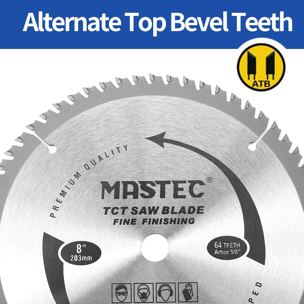 MASTEC 8 Inch 64 Tooth Circular Saw Blade Anti Kickback Tooth for Wood Cutting with 5/8-Inch Arbor