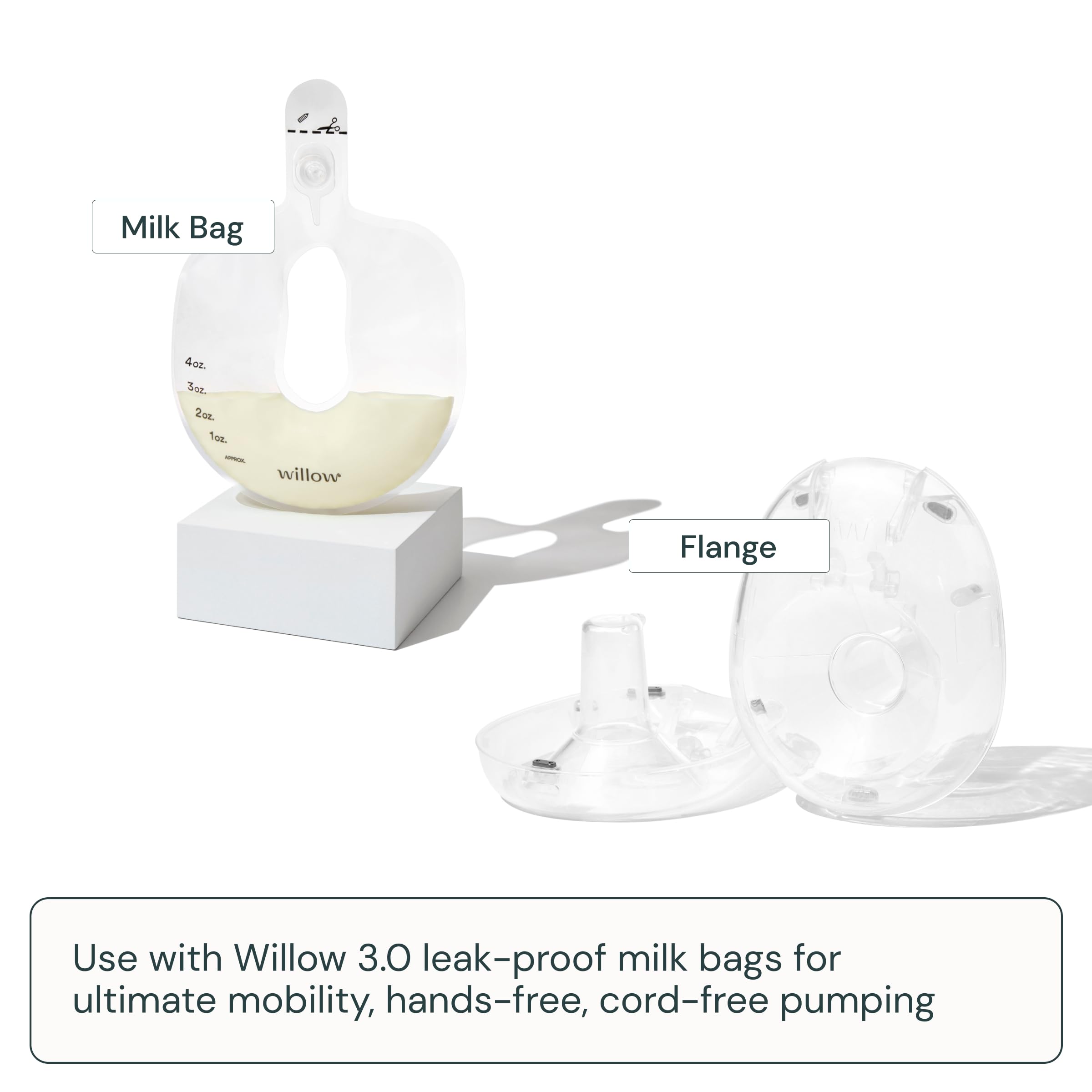 Willow 3.0 Breast Pump Flanges, 24mm, 2 Ct, Breast Shields for Willow 3.0 Wearable Double Electric Breast Pump, Pair with Willow Spill Proof Breast Milk Bags, Clear