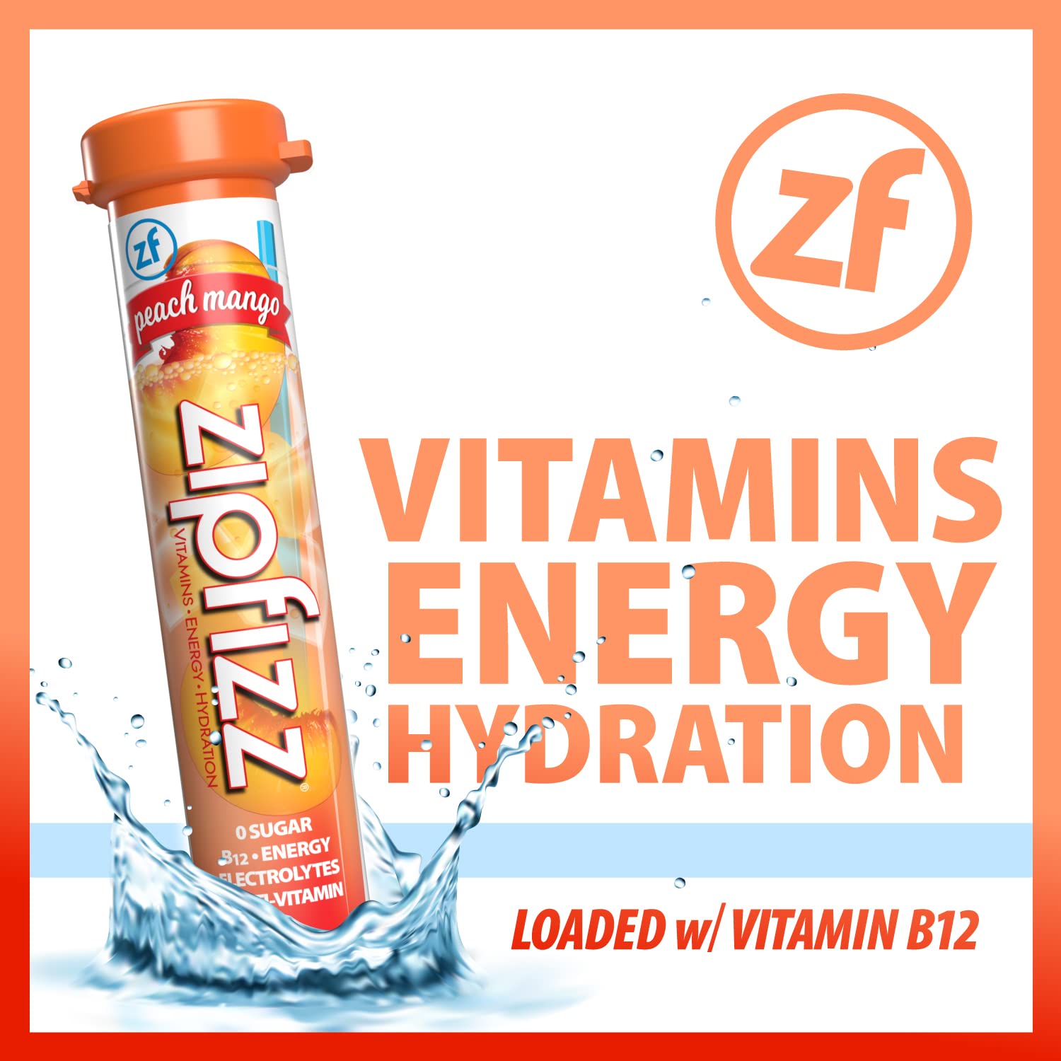 Zipfizz Energy Drink Mix, Electrolyte Hydration Powder with B12 and Multi Vitamin, Peach Mango (20 Count)