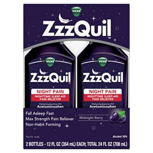 zzzquil nighttime pain relief sleep aid liquid, max strength pain reliever, non-habit forming 12 fl oz(pack of 2)