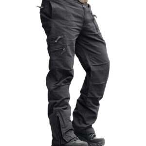 CRYSULLY Men's Casual Trousers Cotton Wild Cargo Pant Combat Wear Work Pants with Zipper Assault Pants Grey