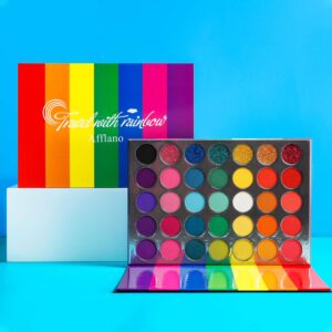 afflano rainbow eyeshadow palette matte shimmer pressed glitter, pigmented colorful eye shadow pallets, pink red orange yellow green blue purple 35 color, blendable bright makeup palette