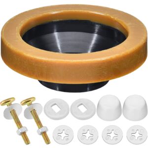 11 pieces toilet wax ring kit include closet bolts, bolt caps, thick flange and retainer washers, fits 3 inch and 4 inch waste lines for toilet gas odor and watertight sealing supplies