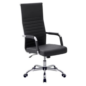 victone ribbed office chair high back pu leather executive conference chair adjustable swivel chair (black)