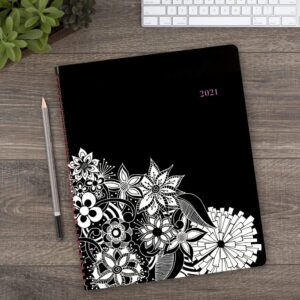 2021 Weekly & Monthly Planner by Cambridge, 8-1/2" x 11", Large, Premium, FloraDoodle, Black/White (589-905-21)