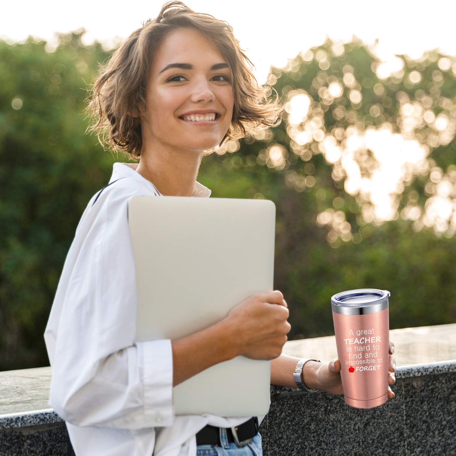 2 Pack Thank You Teacher Appreciation Gifts for Women Teacher, a Great Teacher Is Hard to Find and Impossible to Forget Coffee Cup Travel Mug for Christmas, 20 oz Vacuum Insulation Tumbler (Rose Gold)