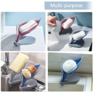 Bar Soap Holder Leaf Shape - Self Draining Soap Dish for Bar Soap, Decorative Plastic Soap Tray, Soap Box with Suction Cup for Shower Bathroom Kitchen Sink(Not Punched)