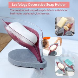 Bar Soap Holder Leaf Shape - Self Draining Soap Dish for Bar Soap, Decorative Plastic Soap Tray, Soap Box with Suction Cup for Shower Bathroom Kitchen Sink(Not Punched)