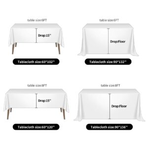 Ascoza 2pack 90x132 Inch White Rectangular Tablecloth 8 Feet Table Cloth in Polyester Fabric for Wedding/Banquet/Restaurant/Parties