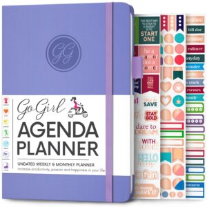 gogirl planner agenda – colorful undated monthly & weekly organizer for women, journal for time management & productivity (lavender)