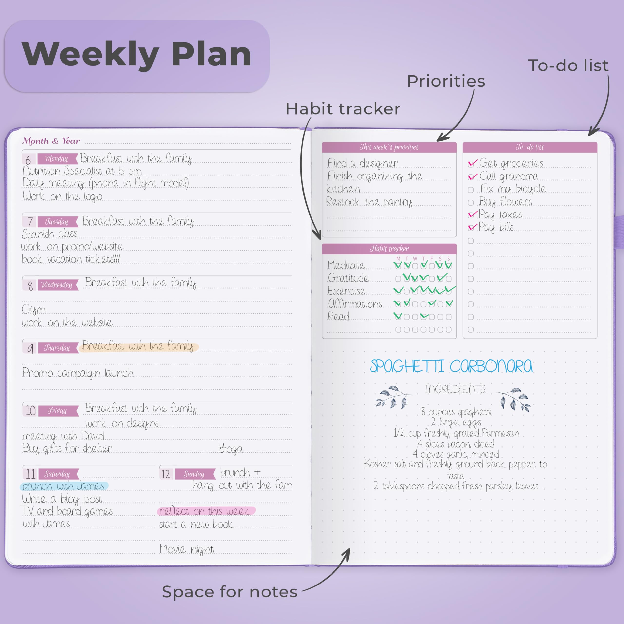 GoGirl Planner Agenda – Colorful Undated Monthly & Weekly Organizer for Women, Journal for Time Management & Productivity (Lavender)